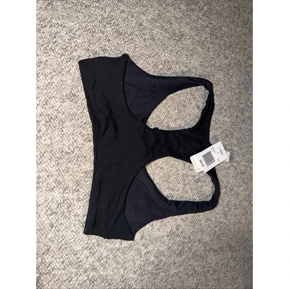 L*SPACE SWIMWEAR BLACK RIDIN' HIGH TARA KEYHOLE TIE RACERBACK BIKINI TOP (L) NWT